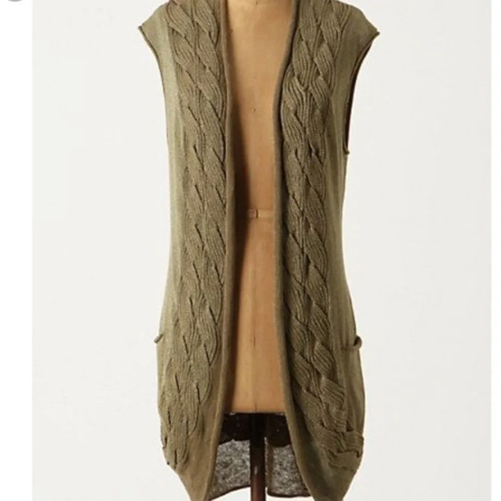 Anthropologie Olive Cable Knit Sweater Vest